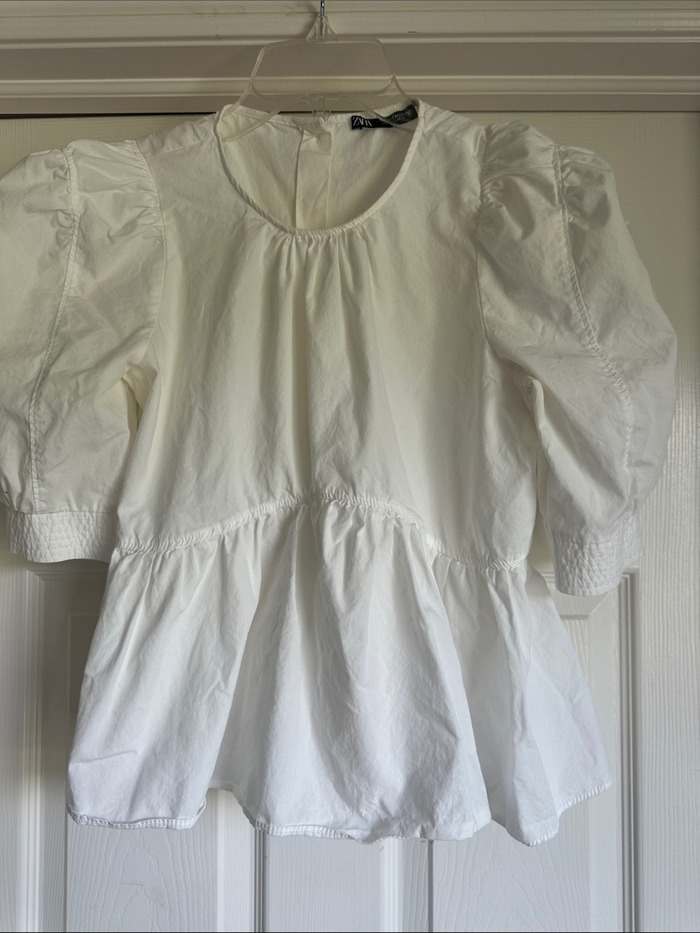 Zara White Peplum Puff Sleeve Blouse